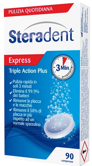 STERADENT TRIPLE ACTION PLUS 90 COMPRESSE PULENTI - Farmacia Castello Srl