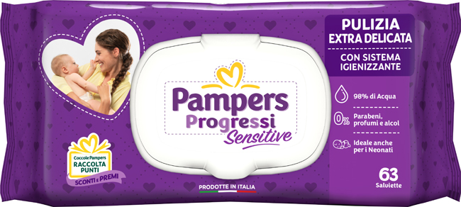 PAMPERS PROGRESSI SALVIETTE SENSITIVE ALOE RICARICA 63 PEZZI - Farmacia Castello Srl