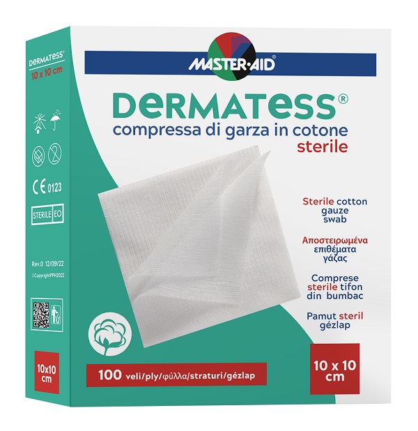 GARZA COMPRESSA MASTER-AID DERMATESS COTONE 10X10CM 100 PEZZI - Farmacia Castello Srl