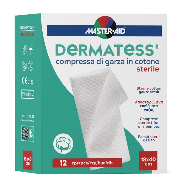 GARZA COMPRESSA MASTER-AID DERMATESS COTONE 18X40CM 12 PEZZI - Farmacia Castello Srl