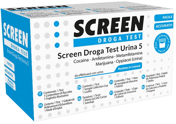 SCREEN DROGA TEST 5 DROGHE TEST ANTIDROGA CON CONTENITORE URINA - Farmacia Castello Srl