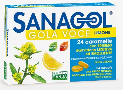 SANAGOL GOLA VOCE SENZA ZUCCHERO LIMONE 24 CARAMELLE - Farmacia Castello Srl