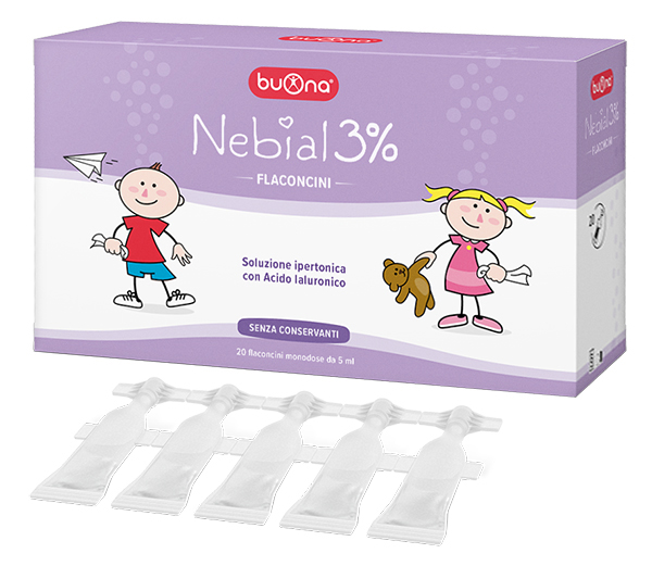 NEBIAL FLACONCINI SOLUZIONE SALINA IPERTONICA DI SODIO CLORURO AL 3% CON ACIDO IALURONICO 20X5 ML - Farmacia Castello Srl