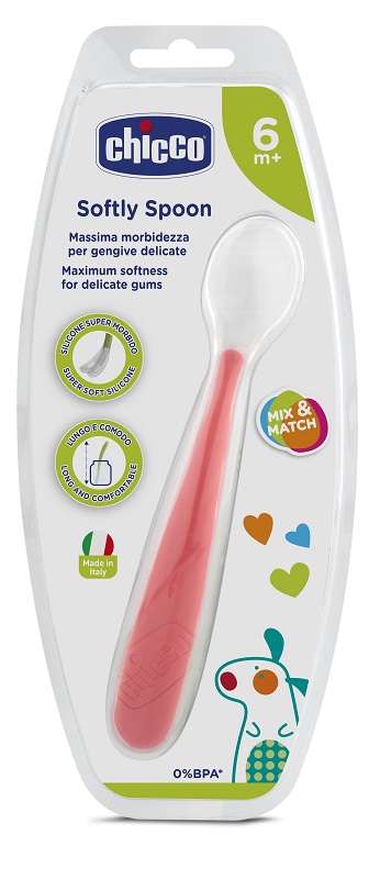 CHICCO CUCCHIAIO MORBIDO SILICONE 6M+ ROSSO UP - Farmacia Castello Srl