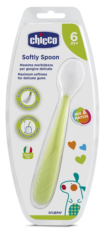 CHICCO CUCCHIAIO MORBIDO SILICONE 6M+ VERDE UP - Farmacia Castello Srl
