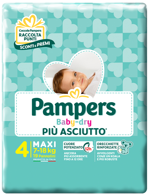PANNOLINI PER BAMBINI PAMPERS BABY DRY DOWNCOUNT NO FLASH MAXI 19 PEZZI - Farmacia Castello Srl