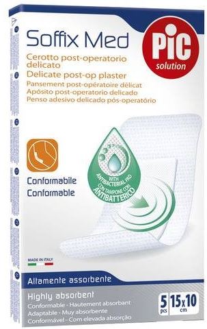 CEROTTO PIC SOFFIX MED IN TNT CON TAMPONE CENTRALE ASSORBENTE STERILE MONOUSO 10X15 CM ANTIBATTERICO 5 PEZZI - Farmacia Castello Srl