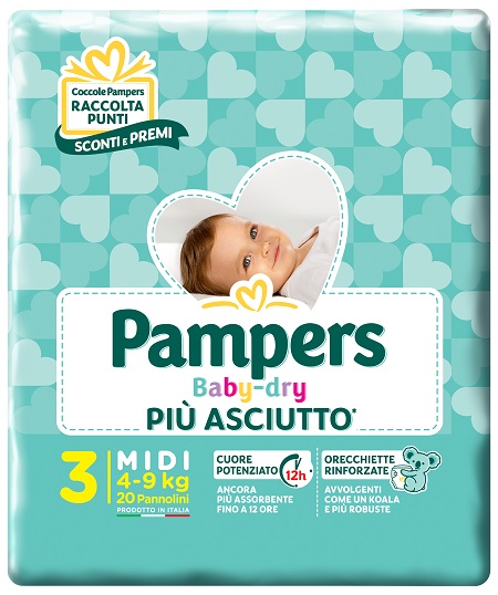 PAMPERS BABY DRY DOWNCOUNT MIDI 20 PEZZI - Farmacia Castello Srl