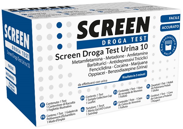 SCREEN DROGA TEST 10 DROGHE TEST ANTIDROGA CON CONTENITORE URINA - Farmacia Castello Srl