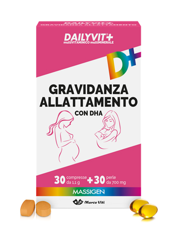 MASSIGEN GRAVIDANZA ALLATTAMENTO CON ACIDO FOLICO MULTIVITAMINICO E MULTIMINERALE 30 COMPRESSE RIVESTITE DA 1,1 G + 30 PERLE DA 700 MG - Farmacia Castello Srl