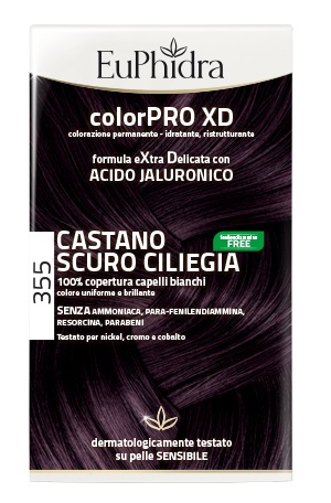 EUPHIDRA COLORPRO XD 355 CASTANO SCURO CILIEGIA GEL COLORANTE CAPELLI IN FLACONE + ATTIVANTE + BALSAMO + GUANTI - Farmacia Castello Srl