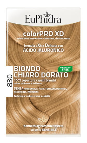 EUPHIDRA COLORPRO XD 830 BIONDO CHIARO DORATO GEL COLORANTE CAPELLI IN FLACONE + ATTIVANTE + BALSAMO + GUANTI - Farmacia Castello Srl