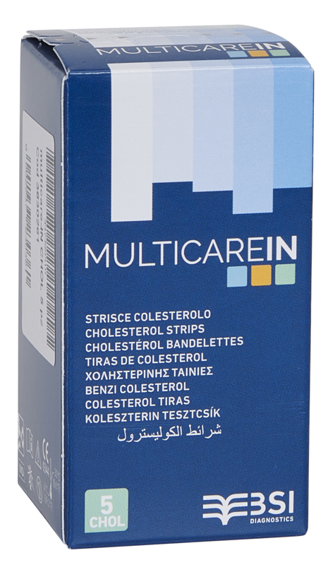 TEST COLESTEROLEMIA MULTICARE IN COLESTEROLO IN STRISCE CON ASPIRAZIONE CAPILLARE 5 PEZZI - Farmacia Castello Srl