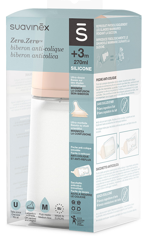 SUAVINEX ZERO ZERO BIBERON ANTICOLICA DA 270ML FLUSSO MEDIO - Farmacia Castello Srl