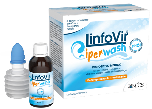 LINFOVIR IPERWASH SOLUZIONE SALINA IPERTONICA TAMPONATA 8 FLACONI DA 60 ML + 1 EROGATORE NASALE - Farmacia Castello Srl
