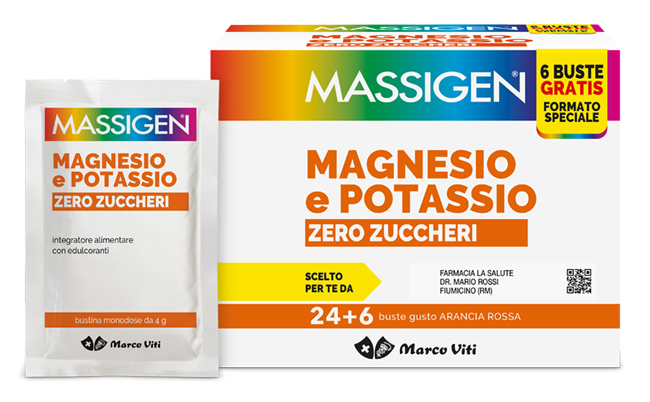 MASSIGEN MAGNESIO POTASSIO ZERO ZUCCHERO 24 BUSTINE + 6 BUSTINE - Farmacia Castello Srl