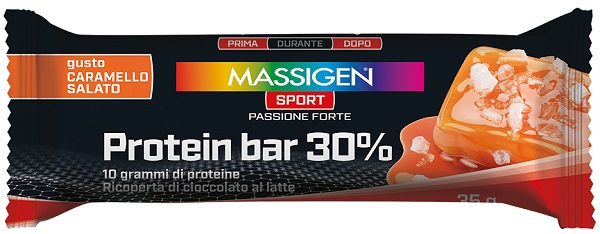 MASSIGEN SPORT PROTEIN BARRETTA 30% CARAMELLO SALATO 50 G - Farmacia Castello Srl