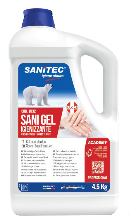 GEL IGIENIZZANTE MANI ALCOLICO 70% PRONTO ALL'USO SANI GEL SANITEC 5 L USO PROFESSIONALE - Farmacia Castello Srl