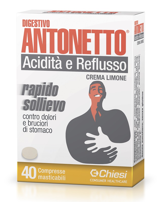 DIGESTIVO ANTONETTO ACIDITA' E REFLUSSO CREMA AL LIMONE 40 COMPRESSE MASTICABILI - Farmacia Castello Srl