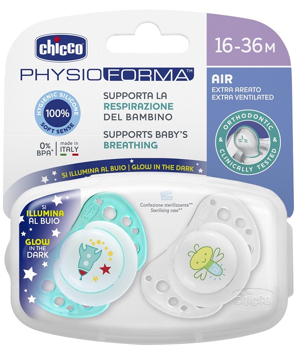 CHICCO SUCCHIETTO AIR LUMI IN SILICONE 16-36 MESI 2 PEZZI - Farmacia Castello Srl