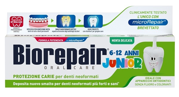 BIOREPAIR ORAL CARE JUNIOR 6-12 ANNI DENTIFRICIO PROTEZIONE ANTI CARIE SMALTO NEOFORMATO ALLA MENTA DELICATA 75 ML - Farmacia Castello Srl