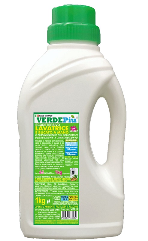 VERDEPIU' ECODETERSIVO LAVATRICE 1 L FLACONE PIENO - Farmacia Castello Srl