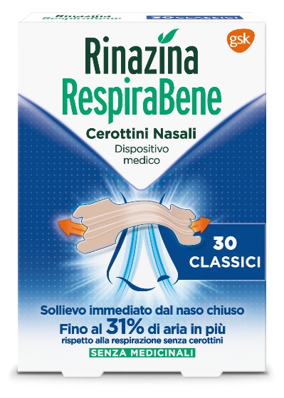 RINAZINA RESPIRABENE CEROTTI NASALI CLASSICI CARTON 30 PEZZI - Farmacia Castello Srl
