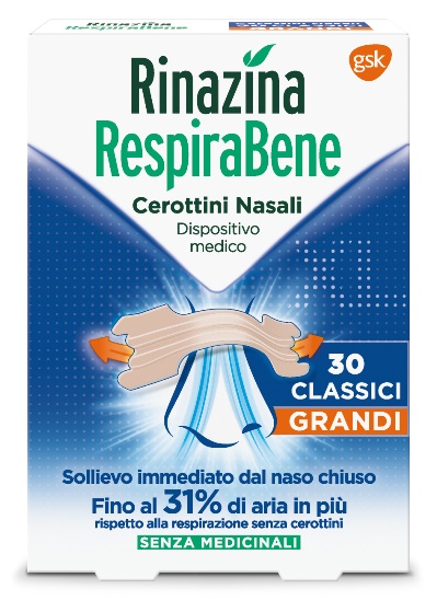 RINAZINA RESPIRABENE CEROTTI NASALI CLASSICI GRANDI CARTON 30 PEZZI - Farmacia Castello Srl