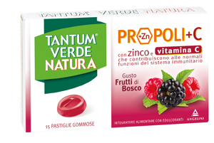 TANTUM VERDE NATURA PROPOLI+C CON ZINCO E VITAMINA C 15 PASTIGLIE GOMMOSE GUSTO FRUTTI DI BOSCO - Farmacia Castello Srl