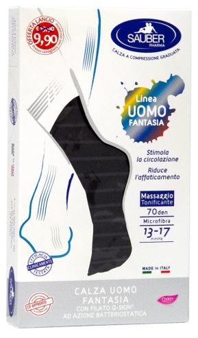 SAUBER CALZA UOMO FANTASIA Q-SKIN 70 DEN NERO RIGA SOTTILE DENIM TAGLIA P PROMO - Farmacia Castello Srl
