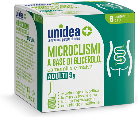 UNIDEA MICROCLISMA PER ADULTI 9G GLICEROLO CAMOMILLA E MALVA 6 PEZZI - Farmacia Castello Srl