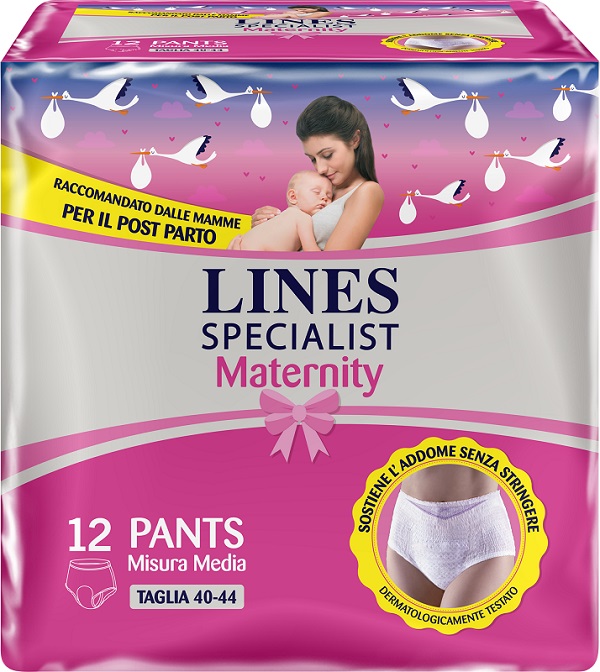 LINES SPECIALIST MATERNITY MUTANDINA ASSORBENTE PER PERDITE POST PARTO MISURA MEDIUM 12 PEZZI - Farmacia Castello Srl