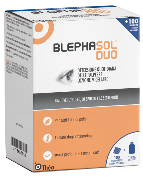 BLEPHASOL DUO SOLUZIONE MICELLARE IGIENE PALPEBRALE 100 ML + 100 GARZE - Farmacia Castello Srl