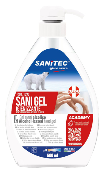 GEL IGIENIZZANTE MANI ALCOLICO 70% PRONTO ALL'USO SANI GEL SANITEC 600 ML USO PROFESSIONALE - Farmacia Castello Srl
