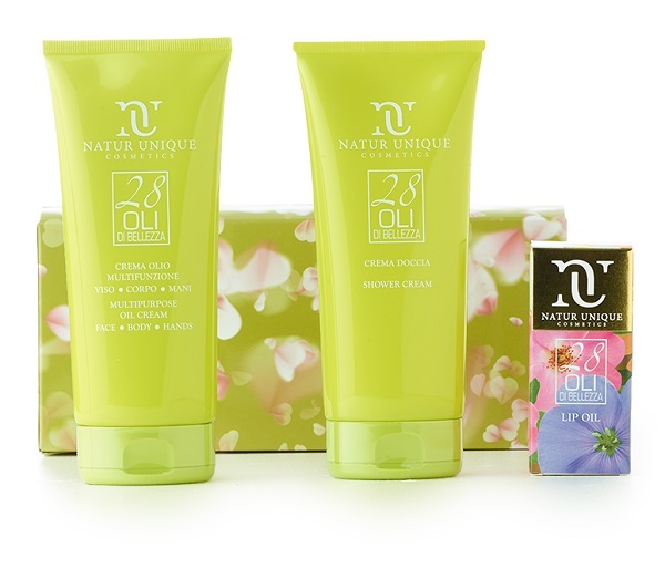 NATUR UNIQUE 28 OLI NEW BELLEZZA COFANETTO DOCCIA 200 ML + CREMA 200 ML +  LIP OIL 4,5 ML - Farmacia Castello Srl