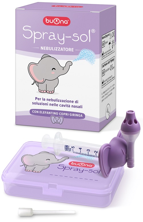 BUONA SPRAY-SOL NEBULIZZATORE SPRAY SOL + AGO CANNULA + SIRINGA LUER LOCK DA 5 ML + ELEFANTINO COPRI-SIRINGA + CONTENITORE - Farmacia Castello Srl