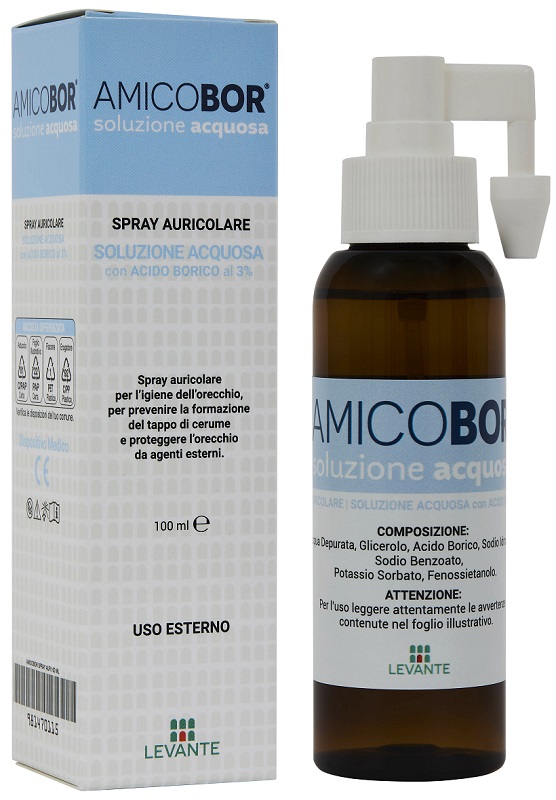 SOLUZIONE ACQUOSA PER IRRIGAZIONE DELL'ORECCHIO AMICOBOR 100 ML - Farmacia Castello Srl