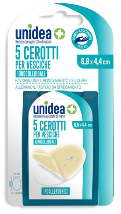CEROTTO IDROCOLLOIDALE OVALE UNIDEA PER VESCICHE 6,9X4,4 CM 5 PEZZI - Farmacia Castello Srl