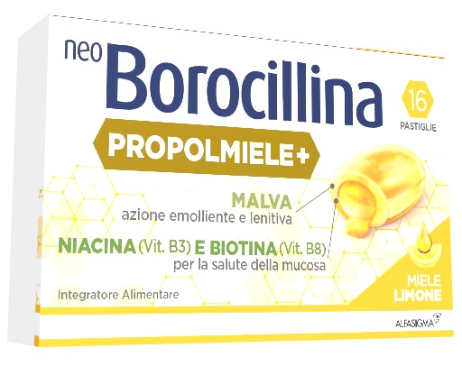 NEOBOROCILLINA PROPOLMIELE+ MIELE/LIMONE 16 PASTIGLIE - Farmacia Castello Srl