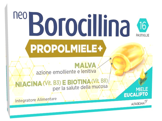 NEOBOROCILLINA PROPOLMIELE+ MIELE/EUCALIPTO 16 PASTIGLIE - Farmacia Castello Srl