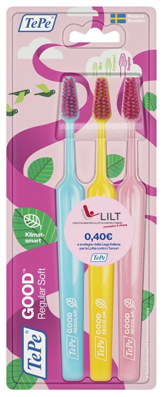 TEPE GOOD REGULAR 3 PACK TOOTHBRUSH EDIZIONE LIMITATA PINK RIBBON - Farmacia Castello Srl