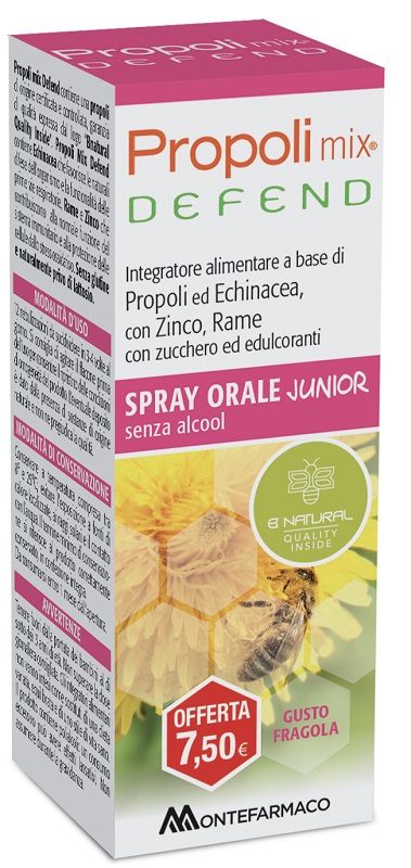 PROPOLI MIX DEFEND SPRAY ORALE JUNIOR ANALCOLICO 30 ML GUSTO FRAGOLA - Farmacia Castello Srl