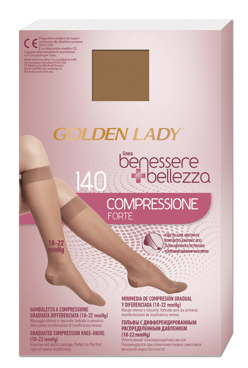 GAMBALETTO BENESSERE+BELLEZZA 140 DENARI COMPRESSIONE FORTE 18-22 MMHG DORE' XL - Farmacia Castello Srl