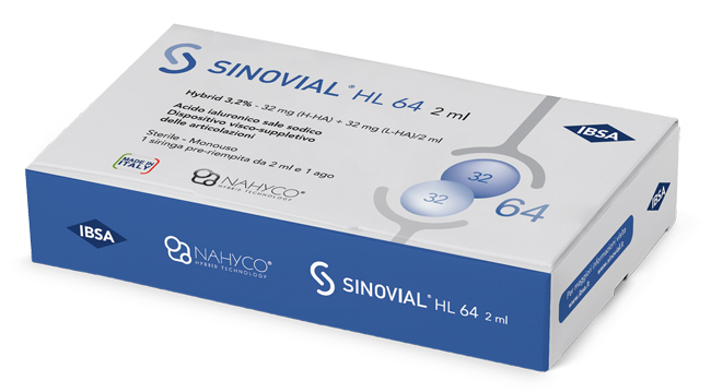 SIRINGA INTRA-ARTICOLARE SINOVIAL HL 64 ACIDO IALURONICO SALE SODICO 3,2% 32MG H-HA + 32MG H-LA/2ML 2 ML - Farmacia Castello Srl