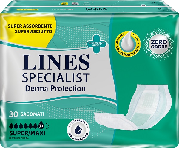 PANNOLONE PER INCONTINENZA LINES SPECIALIST DERMA SAGOMATO SUPER+ 30 PEZZI - Farmacia Castello Srl