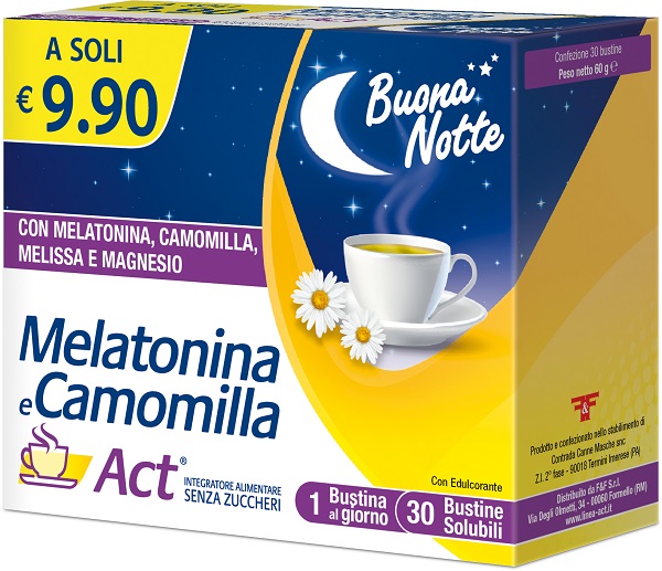 MELATONINA E CAMOMILLA ACT 30 BUSTINE SOLUBILI SENZA ZUCCHERI - Farmacia Castello Srl