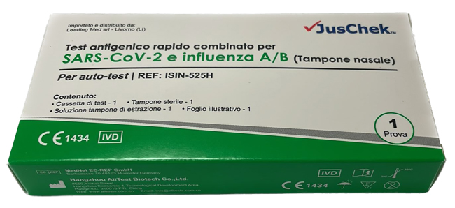 TEST ANTIGENICO RAPIDO COVID-19 JUSCHEK AUTODIAGNOSTICO DETERMINAZIONE QUALITATIVA ANTIGENI SARS-COV-2 E INFLUENZA A+B IN TAMPONI NASALI MEDIANTE IMMUNOCROMATOGRAFIA - Farmacia Castello Srl
