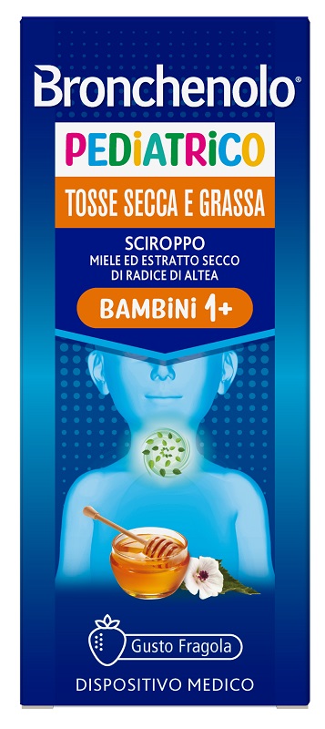 SCIROPPO BRONCHENOLO PEDIATRICO TOSSE SECCA E GRASSA DA 1 ANNO IN SU 120 ML GUSTO FRAGOLA SENZA COLORANTI ARTIFICIALI, SENZA ALCOL, SENZA OGM - Farmacia Castello Srl