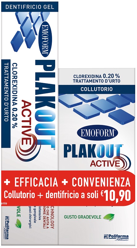 EMOFORM PLAK OUT ACTIVE CLOREXIDINA 0,20% COLLUTORIO 200 ML + DENTIFRICIO 75 ML - Farmacia Castello Srl