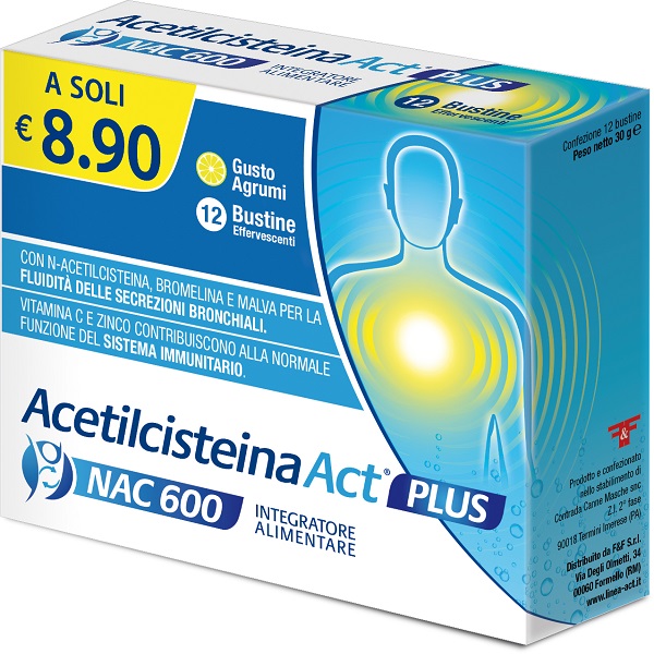 ACETILCISTEINA ACT PLUS NAC 600 12 BUSTINE EFFERVESCENTI AGRUMI - Farmacia Castello Srl